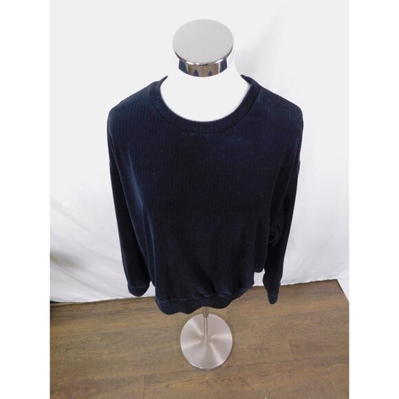 H&M Divided Sweatshirt XL Black Velour Ribbed Crewneck Pullover Casual - Picture 2 of 12